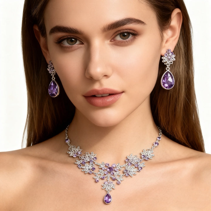 Amethyst Diamond Necklace &amp; Earring Set