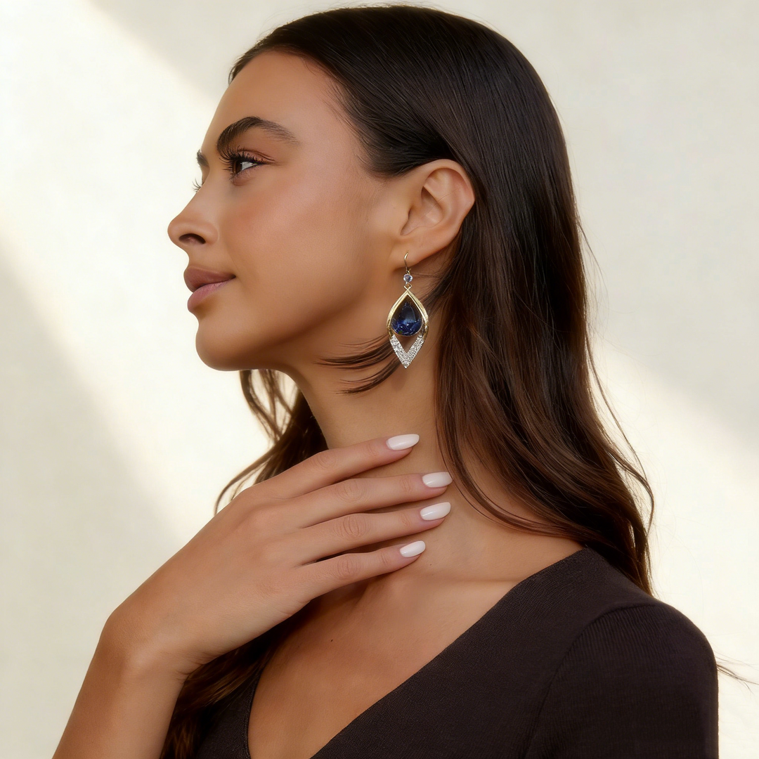 Natural Blue Crystal Teardrop Earrings
