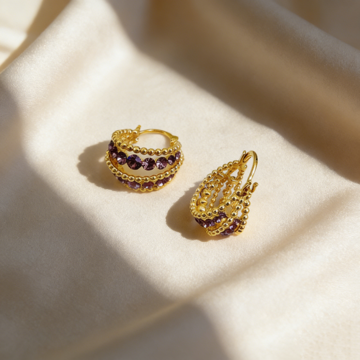 Natural Amethyst Hollow Basket Earrings