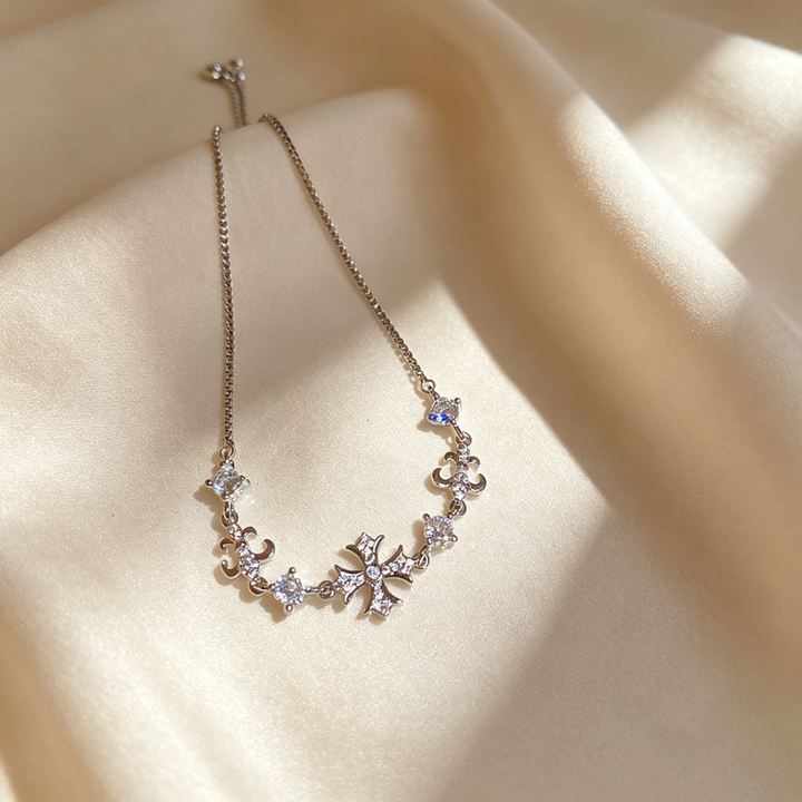 Cross &amp; Pearl Moissanite Bracelet Set