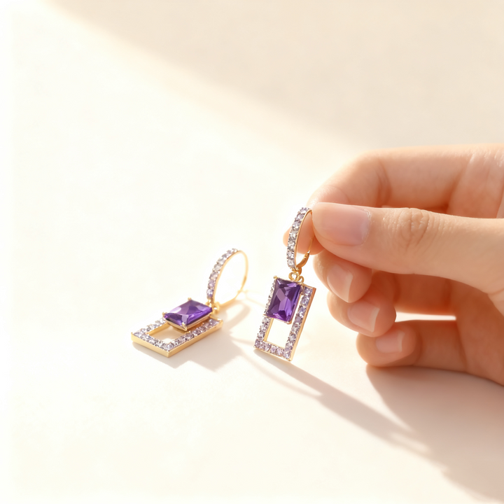 Amethyst Double-Layer Earrings