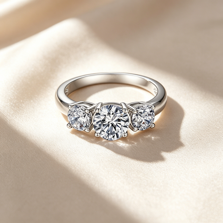 Three-Stone &amp; Half Eternity Moissanite Ring