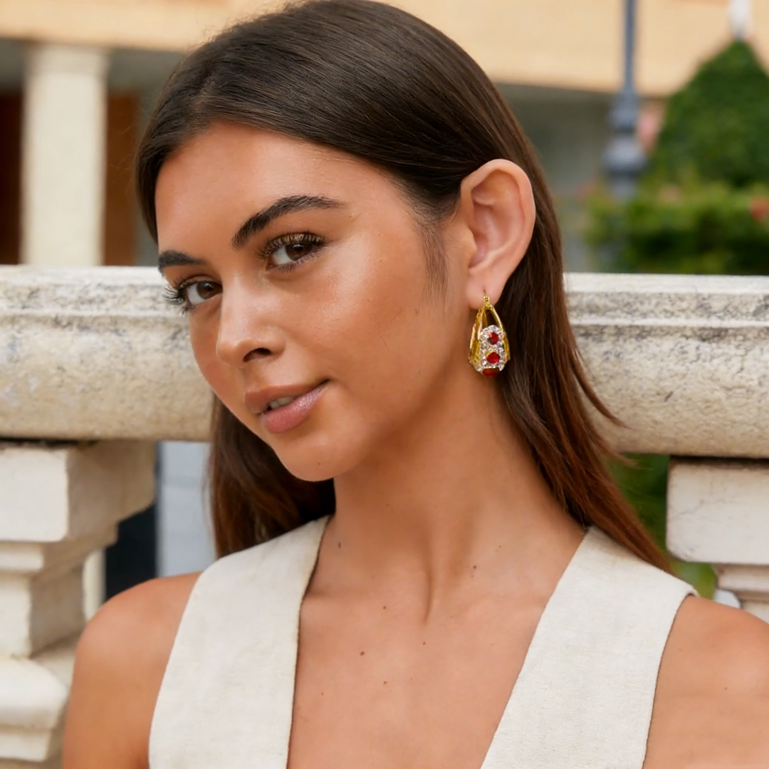 Natural Crystal Sunflower Hoop Earrings
