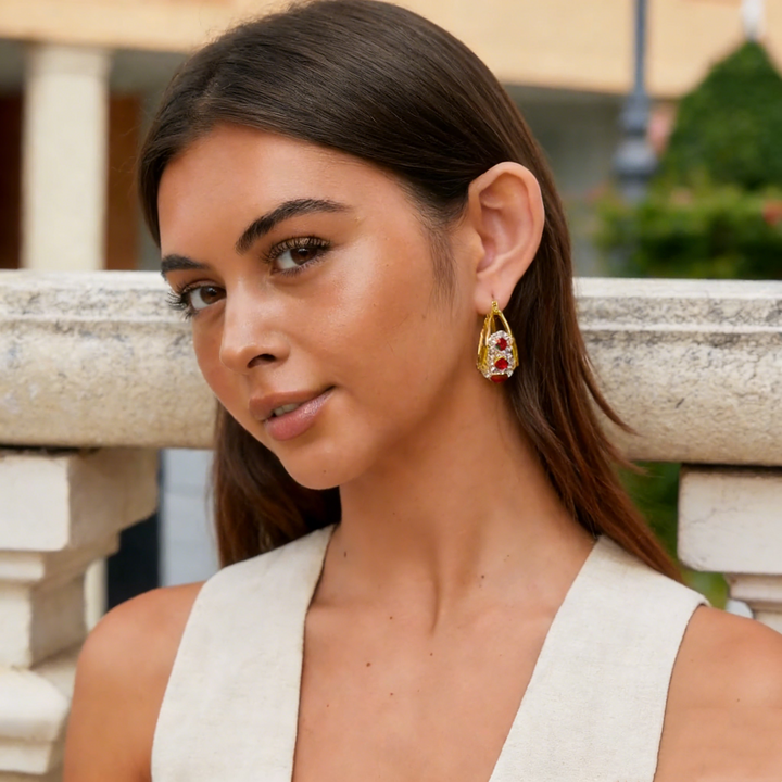 Natural Crystal Sunflower Hoop Earrings