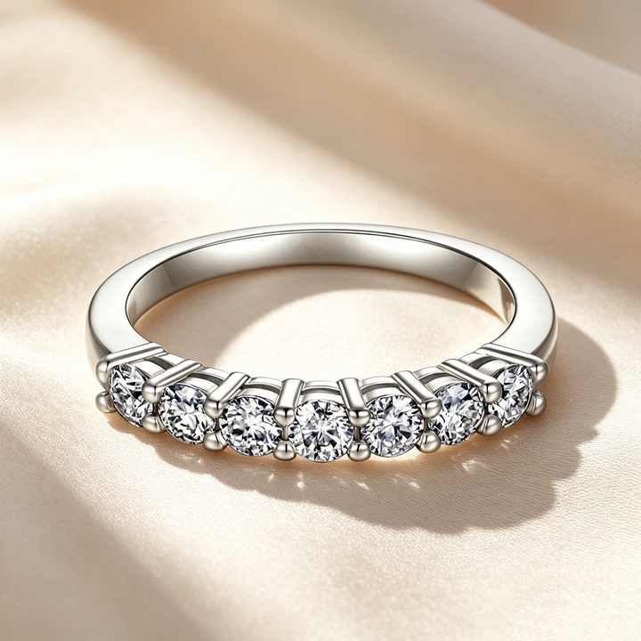 Three-Stone &amp; Half Eternity Moissanite Ring