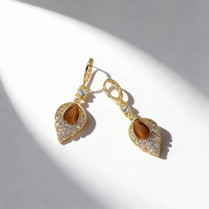 Natural Tiger Eye Leaf Earrings