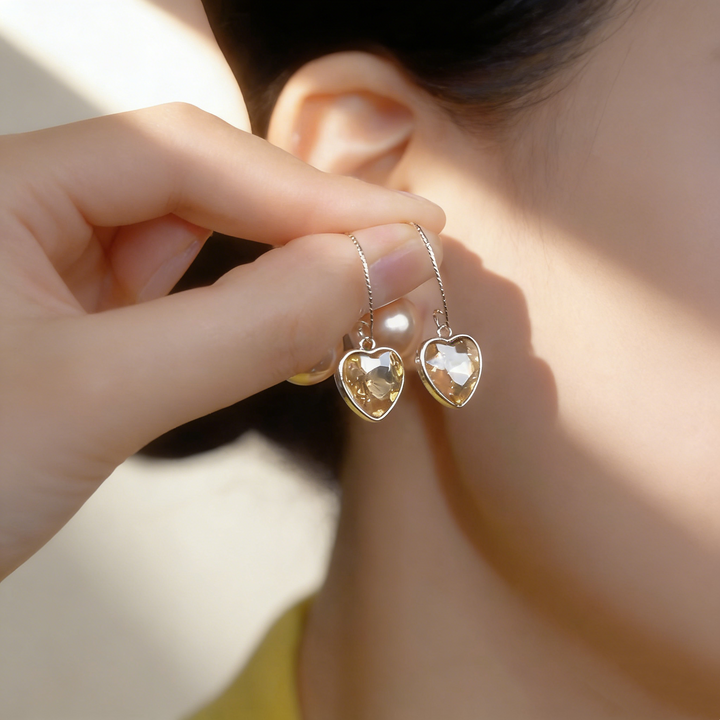 Pearl &amp; Heart Two-Way Earrings