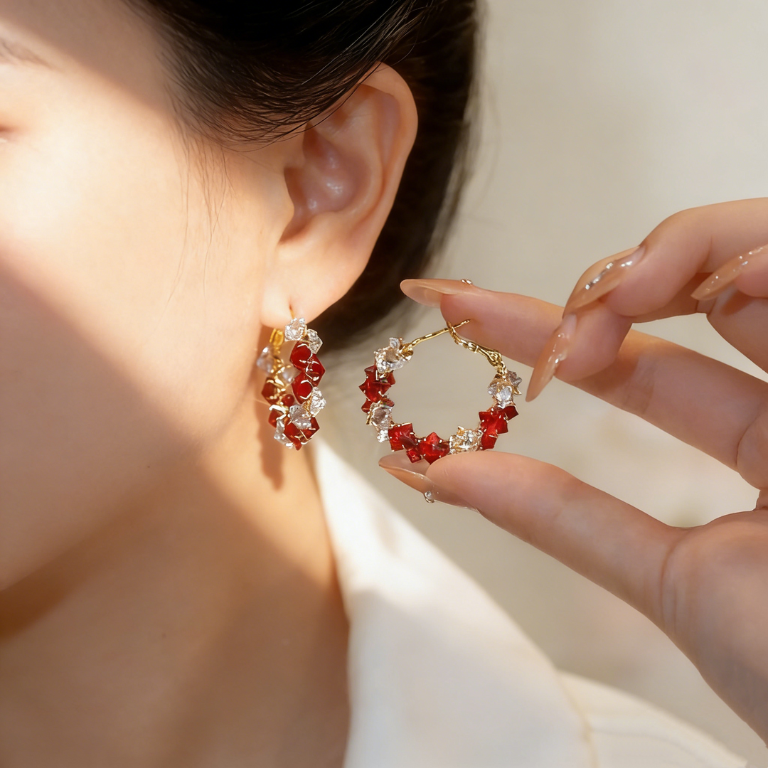 Vintage Ruby Hoop Earrings
