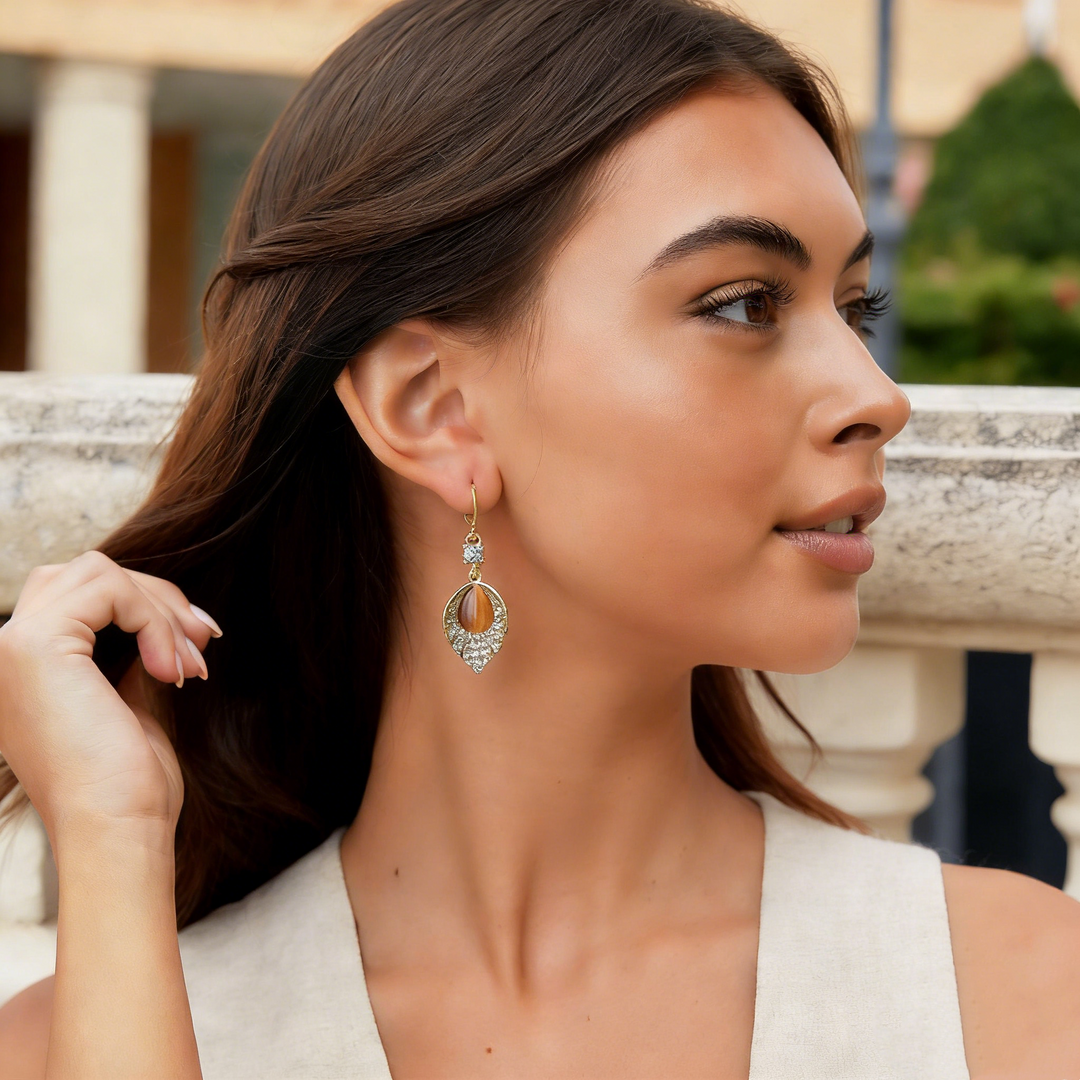 Natural Tiger Eye Leaf Earrings