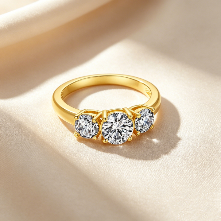 Three-Stone &amp; Half Eternity Moissanite Ring
