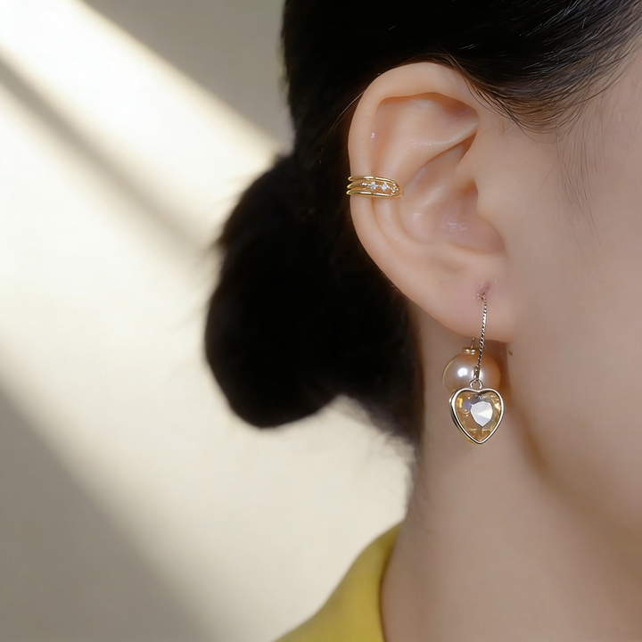 Pearl &amp; Heart Two-Way Earrings