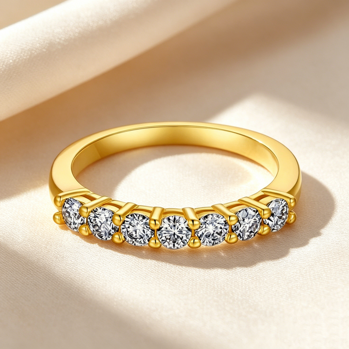 Three-Stone &amp; Half Eternity Moissanite Ring