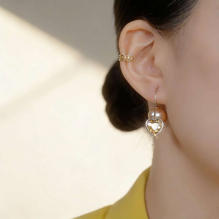 Pearl &amp; Heart Two-Way Earrings
