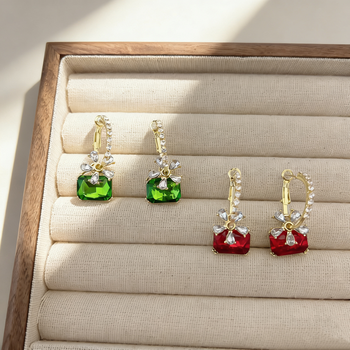 Square Gemstone Floral Earrings