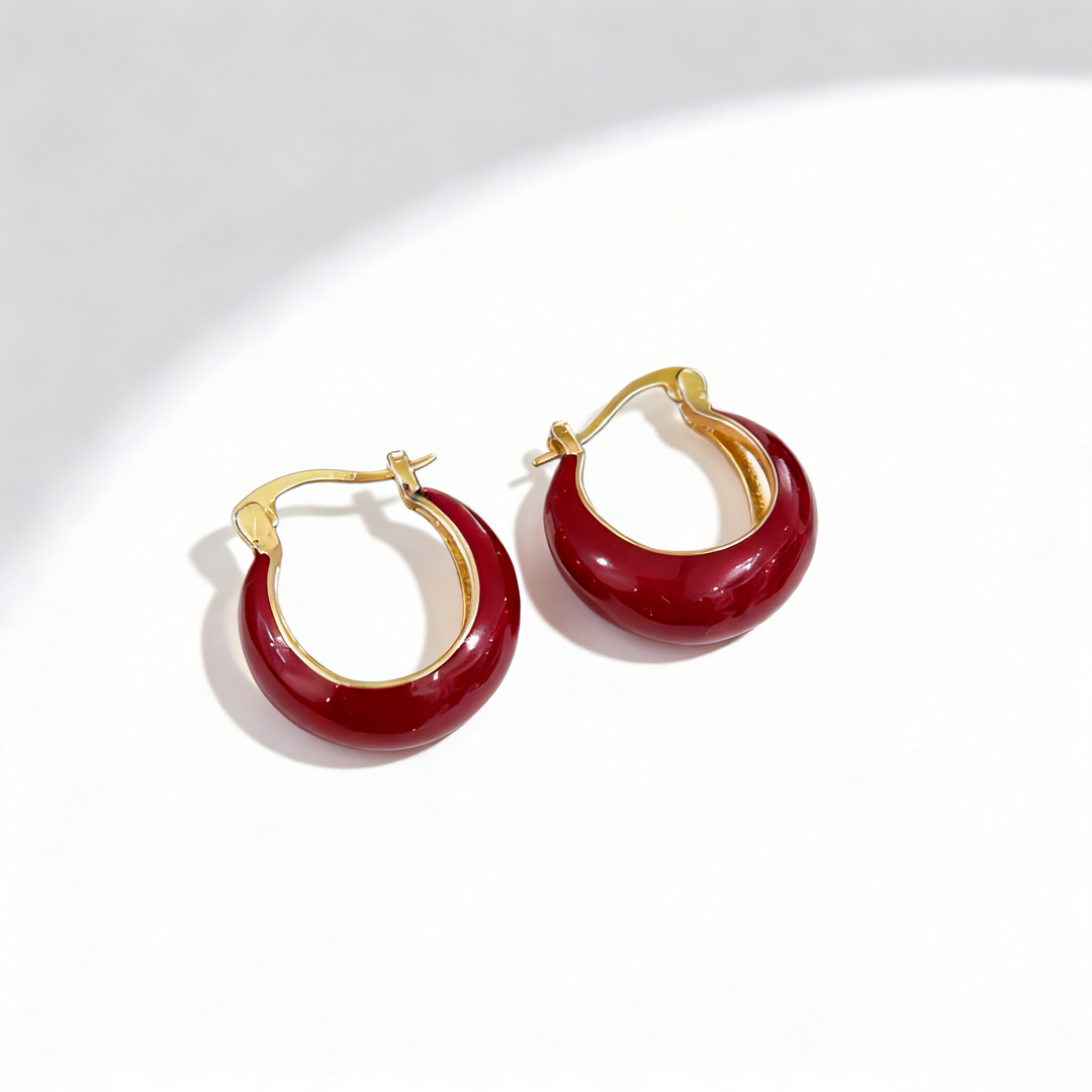 Natural Red Agate Hoop Earrings