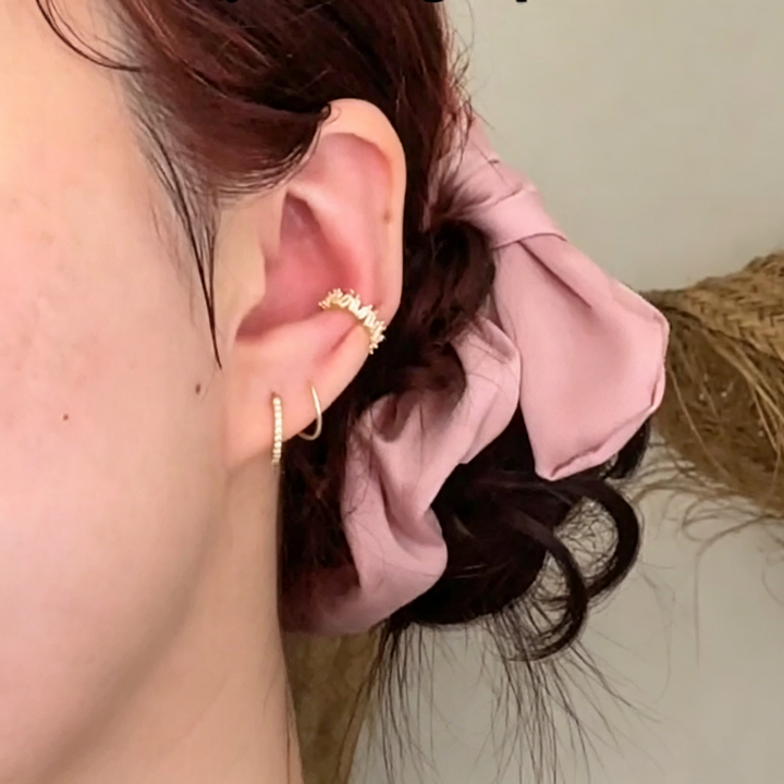 Sparkling Hoop Earrings &amp;  Wave Ear Cuff Set
