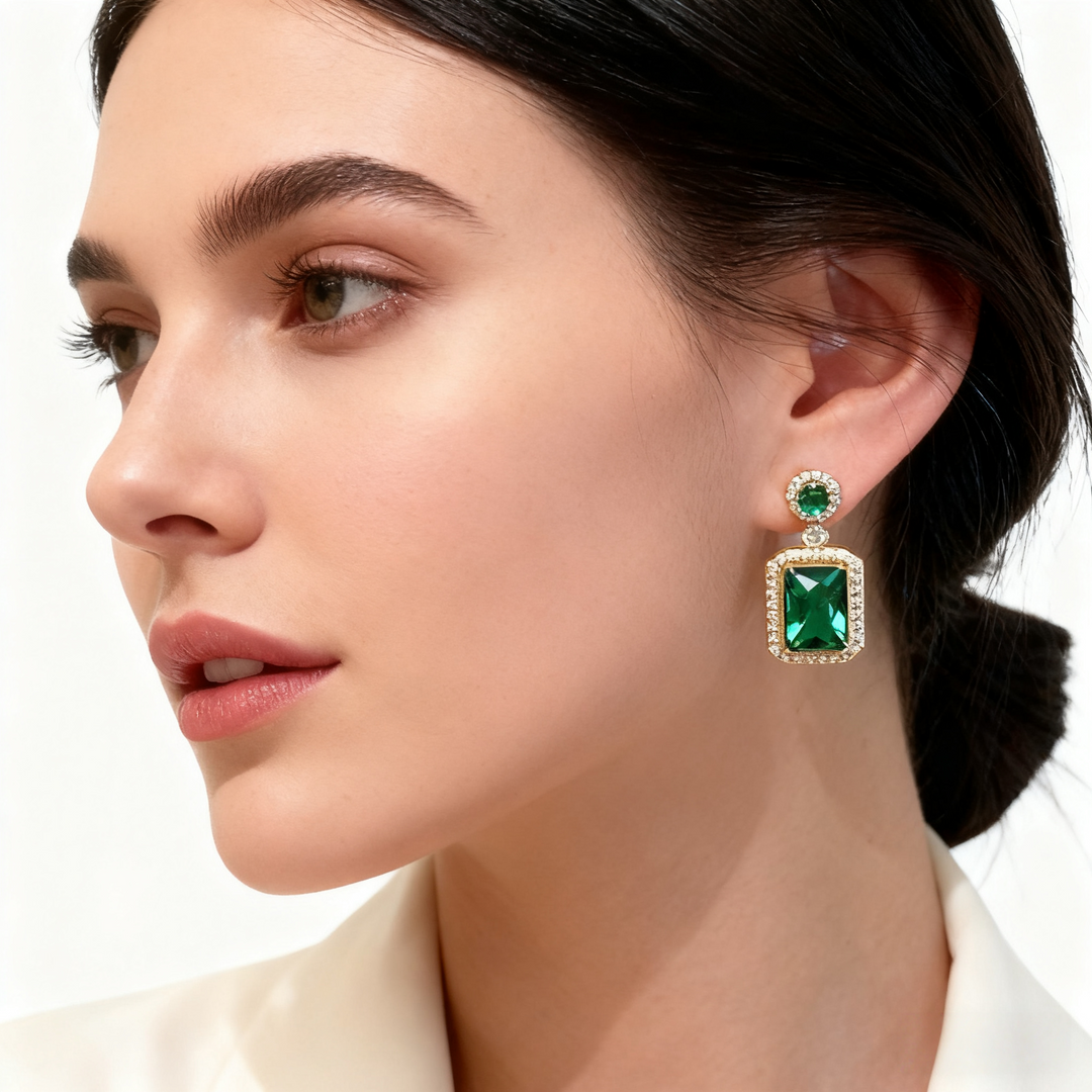 Emerald Agate & Diamond Earrings