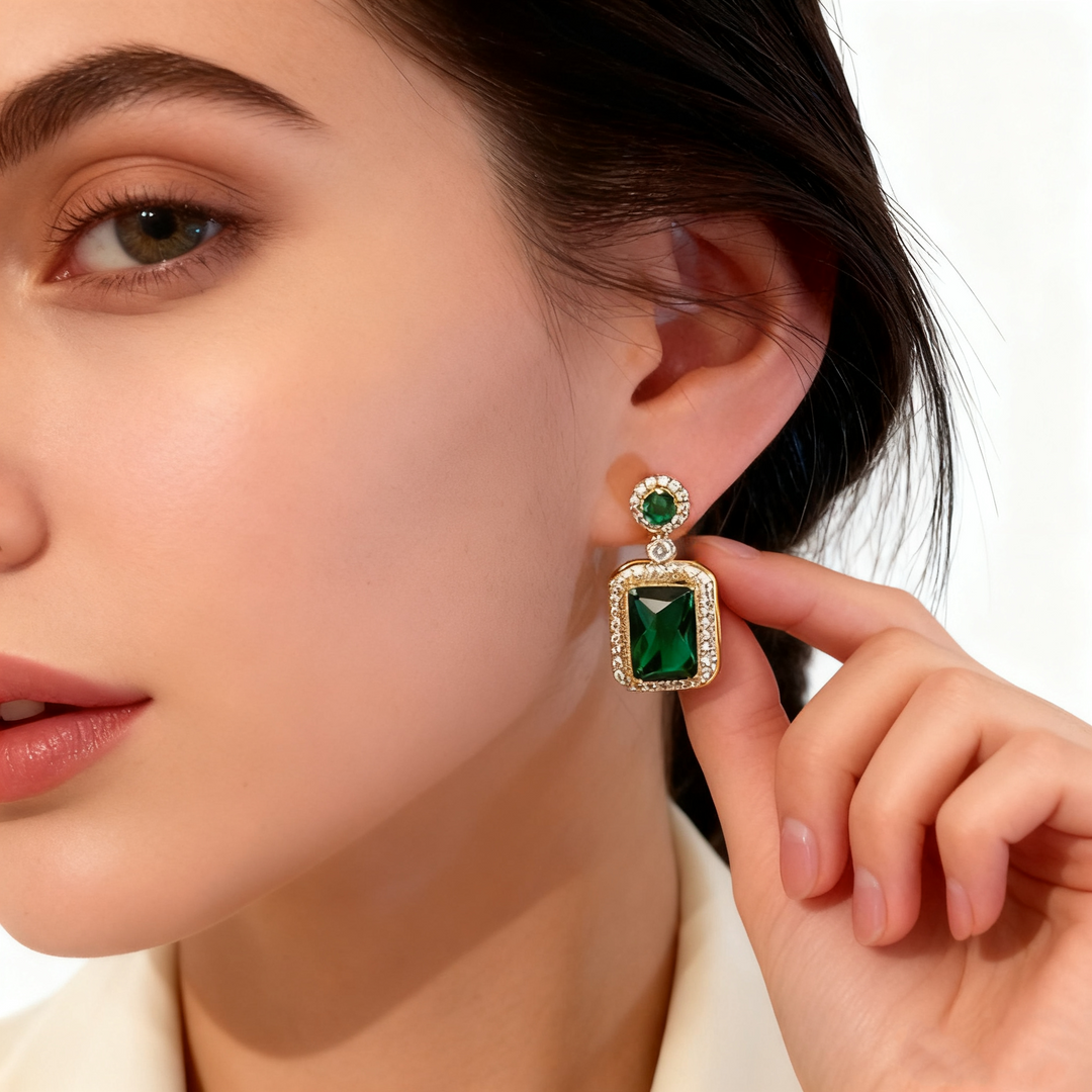 Emerald Agate & Diamond Earrings