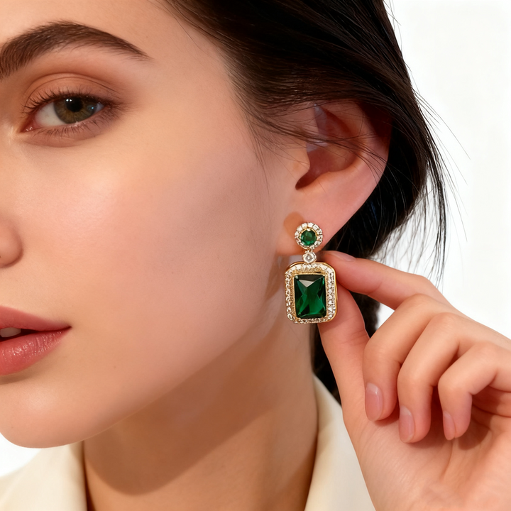 Emerald Agate &amp; Diamond Earrings