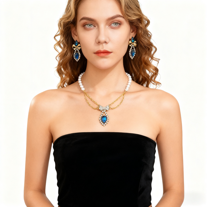 Aquamarine Teardrop Pearl Necklace &amp; Earring Set