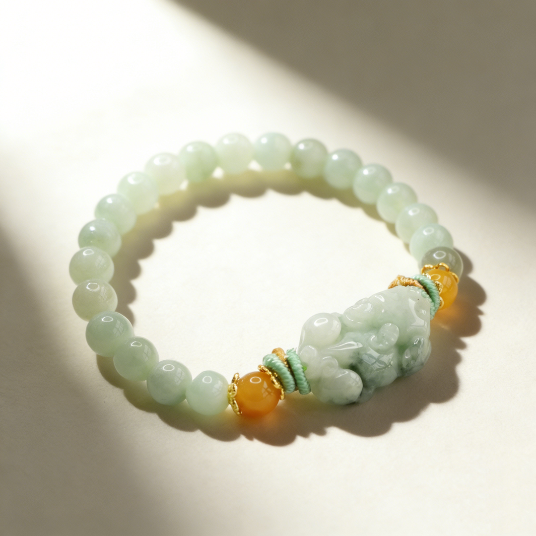 Natural Jade Pixiu Beaded Bracelet