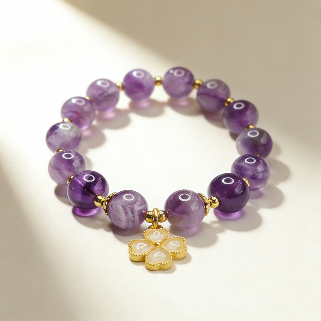 Four-Leaf Clover Natural Amethyst Bracelet