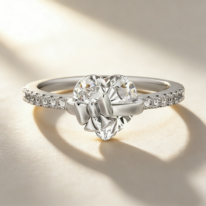 Bow Heart Moissanite Ring