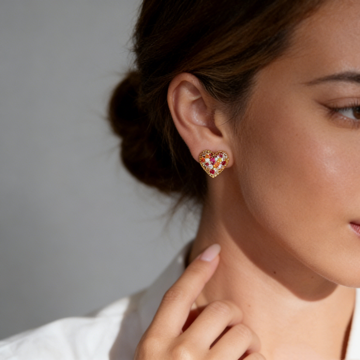 Multicolor Crystal Heart Stud Earrings &amp; Necklace Set