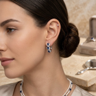 Silver Sapphire Halo Hoop Earrings 2