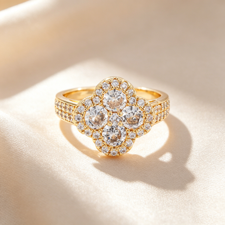 Four-Leaf Clover 4-Stone Cluster Full Paved Ring