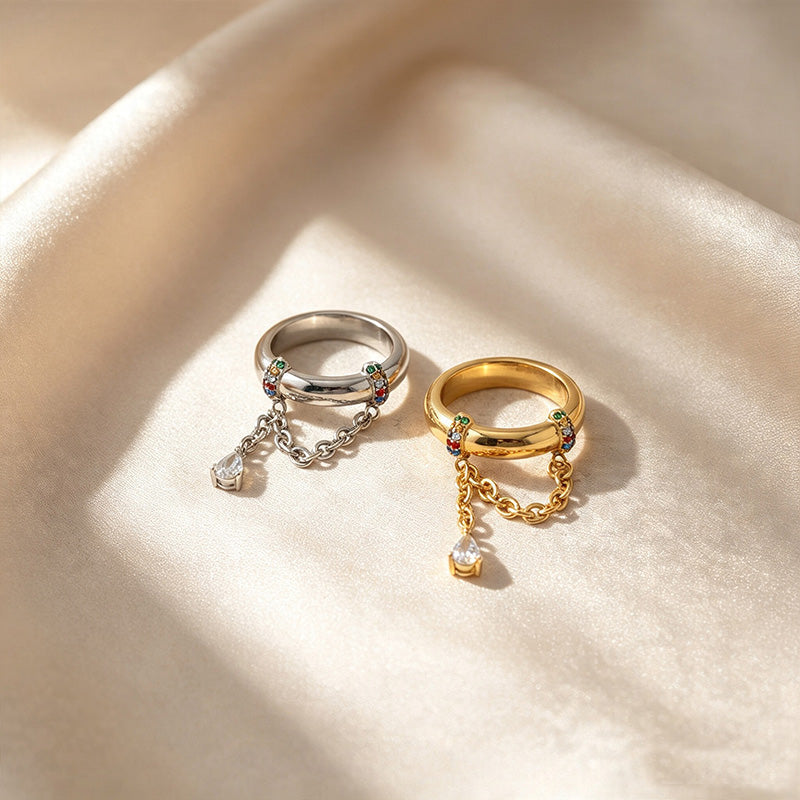 Paved Wide Chain Drop Ring