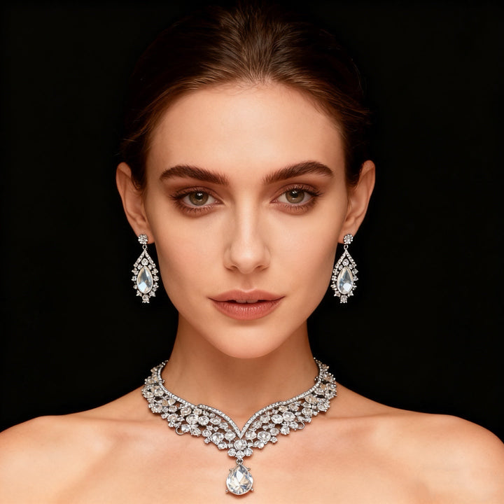 Clear Crystal &amp; Diamond Necklace &amp; Earring Set