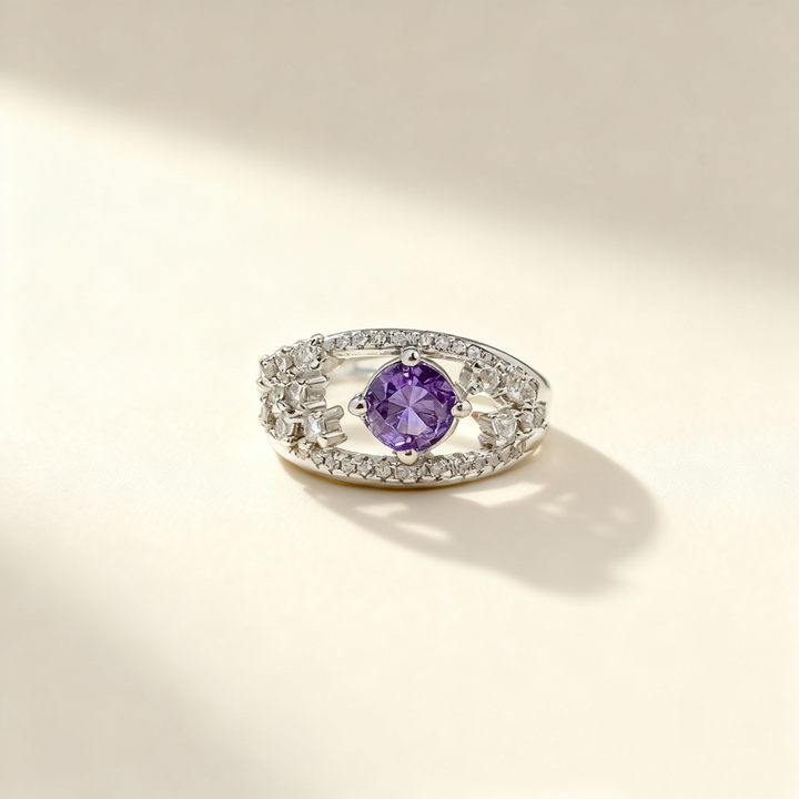 Amethyst Crystal &amp; Diamond Ring
