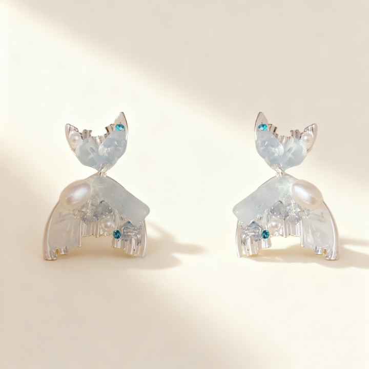 Natural Crystal Mermaid Tail Pearl Earrings