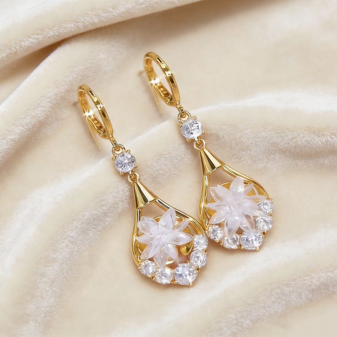 Frosted Flower Natural Crystal Earrings