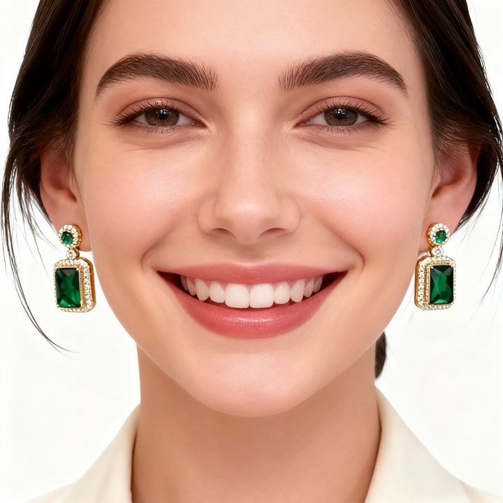 Emerald Agate &amp; Diamond Earrings