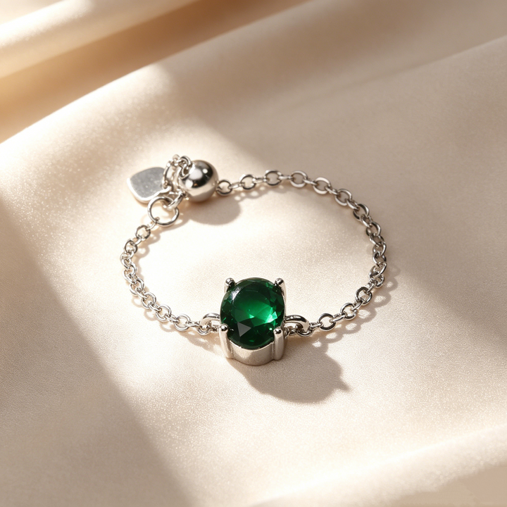 Oval Natural Crystal Adjustable Chain Ring