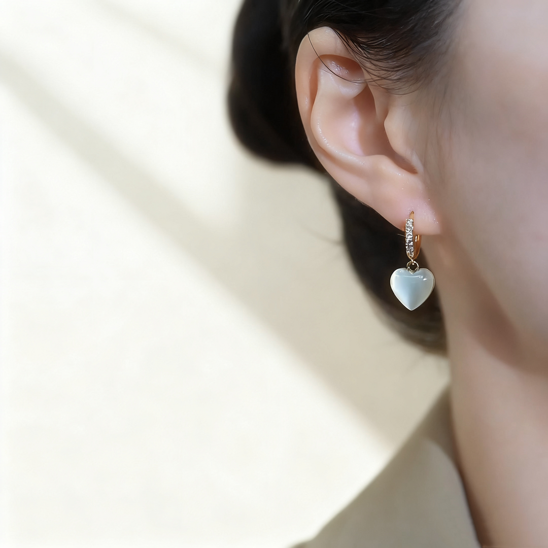 Heart-Shaped Cat's Eye Earrings