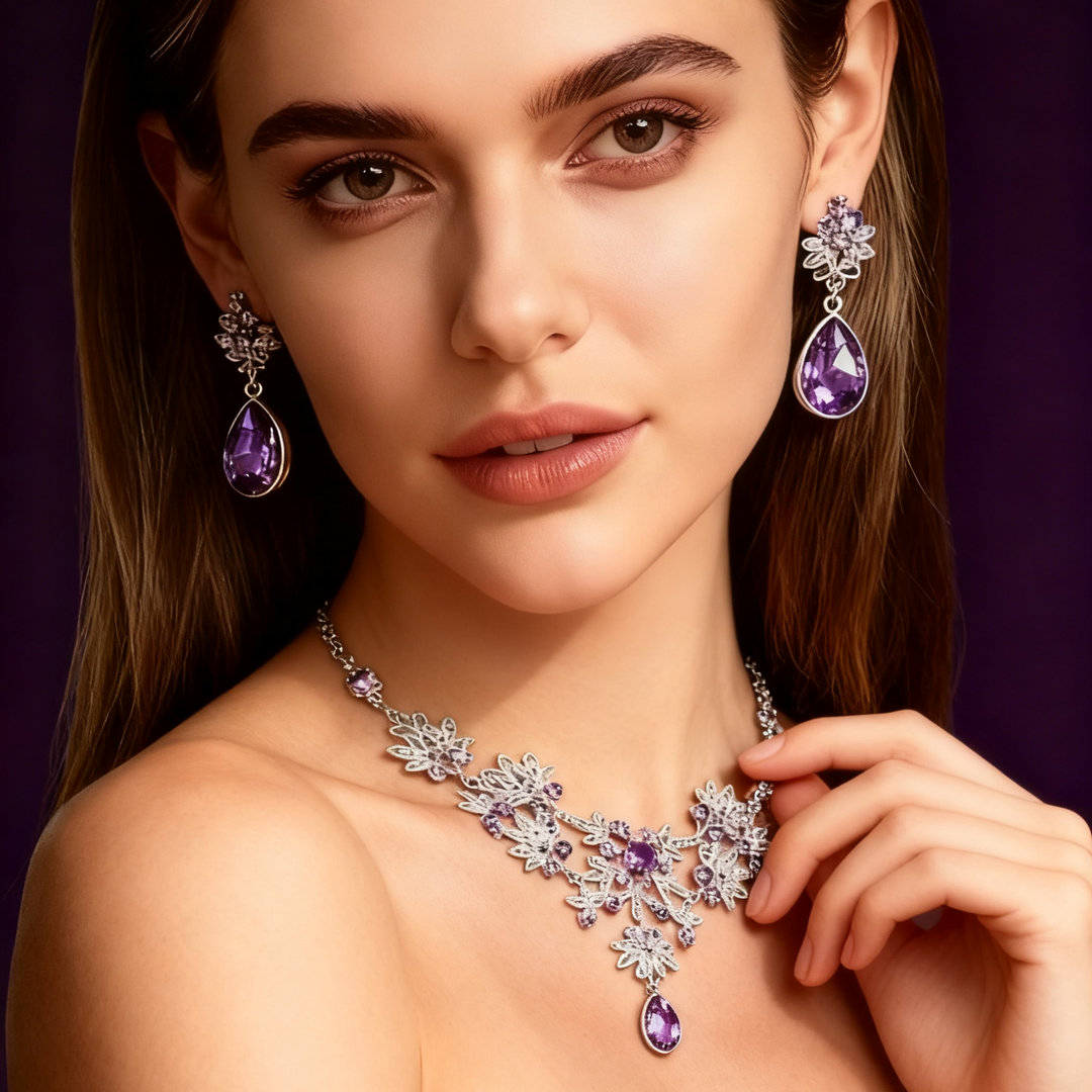 Amethyst Diamond Necklace & Earring Set