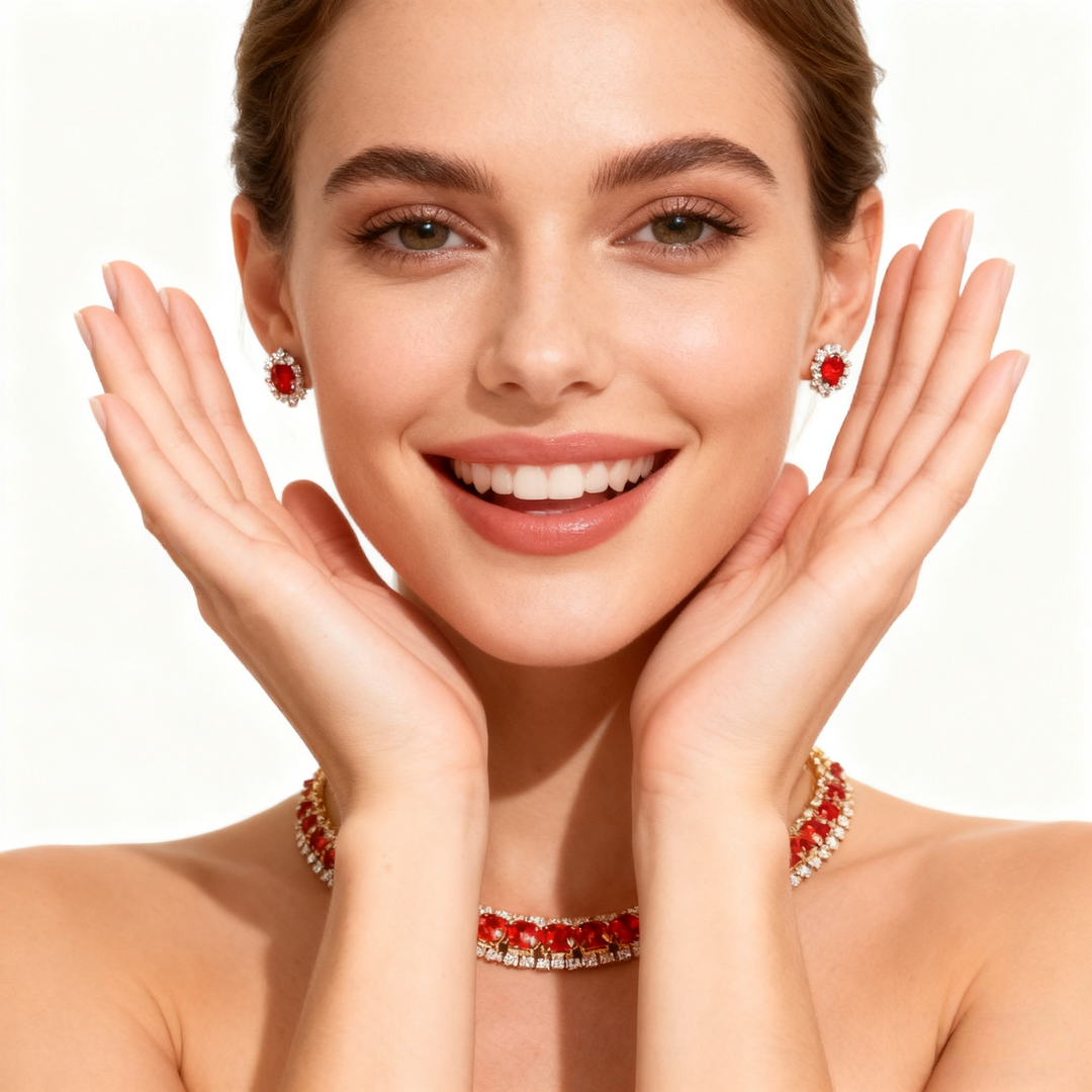 Red Crystal Diamond Necklace & Earring Set
