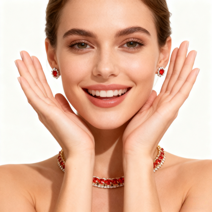 Red Crystal Diamond Necklace &amp; Earring Set