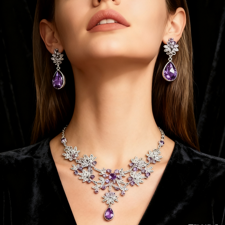 Amethyst Diamond Necklace &amp; Earring Set