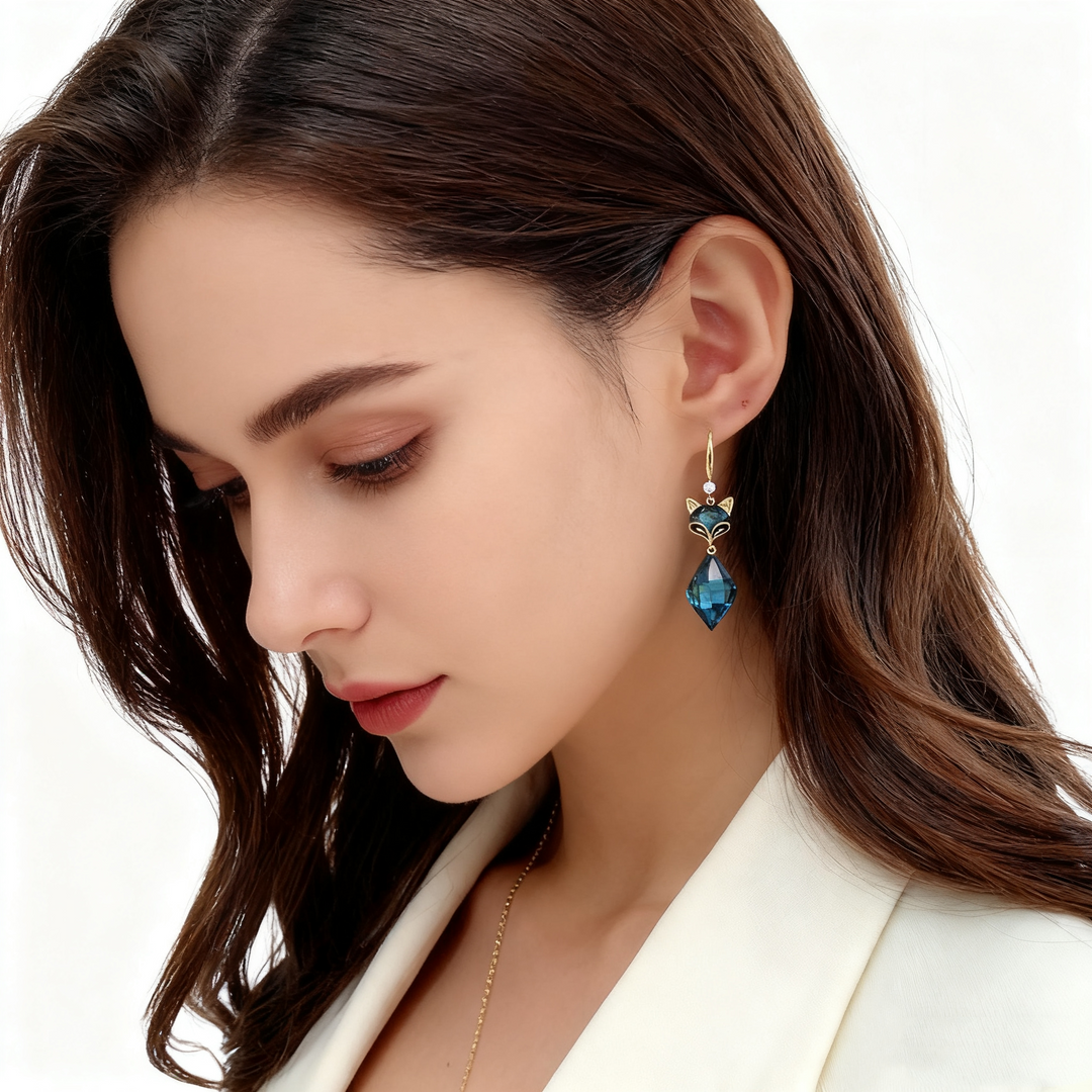 Blue Crystal Fox Earrings