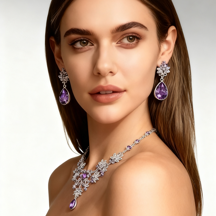 Amethyst Diamond Necklace &amp; Earring Set