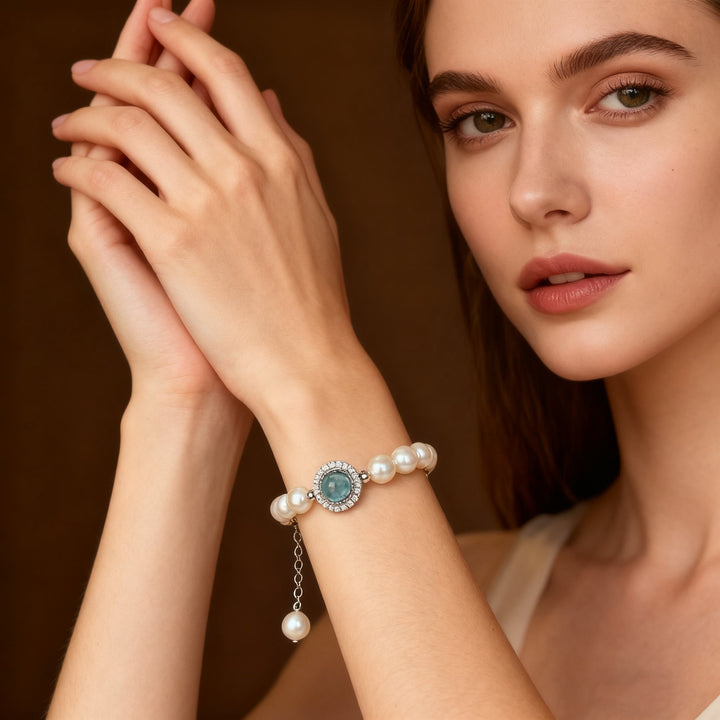Aquamarine &amp; Pearl Bracelet