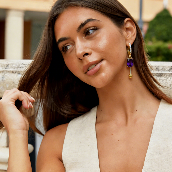 Natural Crystal Double-Layer Earrings