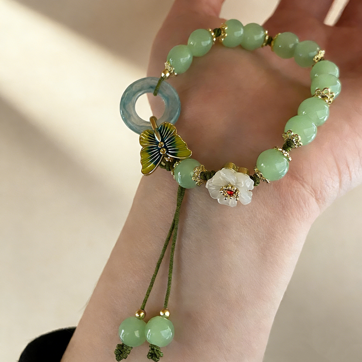 Butterfly &amp; Floral Jade Beaded Bracelet