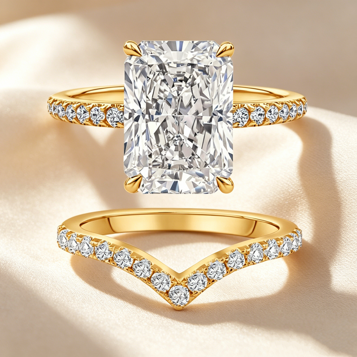 Radiant Cut Moissanite Ring Set