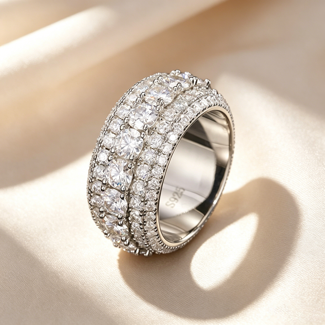 Wide Multi-Row Full Paved Moissanite Eternity Band Ring