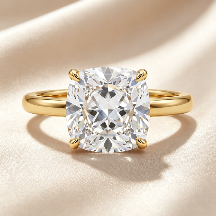 Cushion Cut Hidden Pavé Solitaire Ring